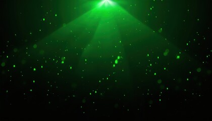 Wall Mural - green cosmic light beams with sparkling stars and glowing particles in dark atmosphere, perfect for backgrounds, banners, or editorial illustrations