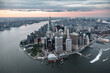 © Matteo Colombo - Aerial of lower Manhattan  at sunset, New York, USA
