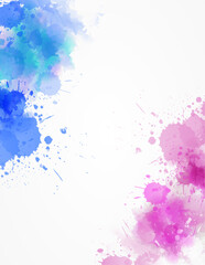Wall Mural - Gender reveal illustration. Background with pink and blue watercolor painted splash. Vertical template for poster, invitation or banner.