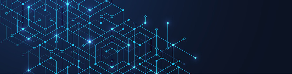 Wall Mural - Abstract digital blockchain cube blocks concept. 3D big data cubes quantum computer technology idea. Artificial intelligence data core cubes design element illustration