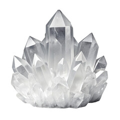 Cluster of clear quartz crystals isolated on a transparent background mineral