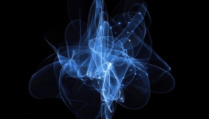 Wall Mural - glowing blue abstract energy swirl in dark space, luminous flowing lines and particles for dynamic digital design or futuristic wallpaper