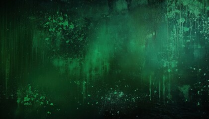 Wall Mural - deep emerald green abstract texture with splattered paint stains and grunge layers creating moody background for wallpaper or banner