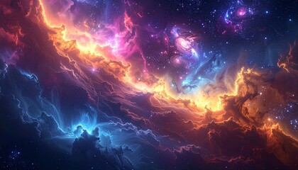 Wall Mural - A bright blue fractal supernova blazes in the dark night sky, illuminating the cosmos with a fiery, starlit dust cloud