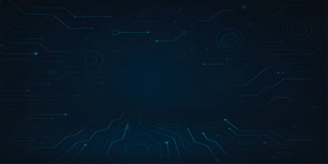 Abstract digital technology background with a blue pattern of binary code, lines, and light energy