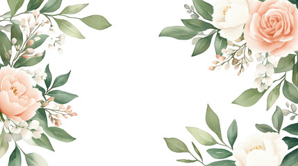 watercolor floral wreath and border green