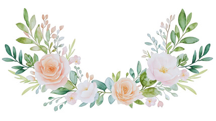 Watercolor Floral Wreath And Border Green