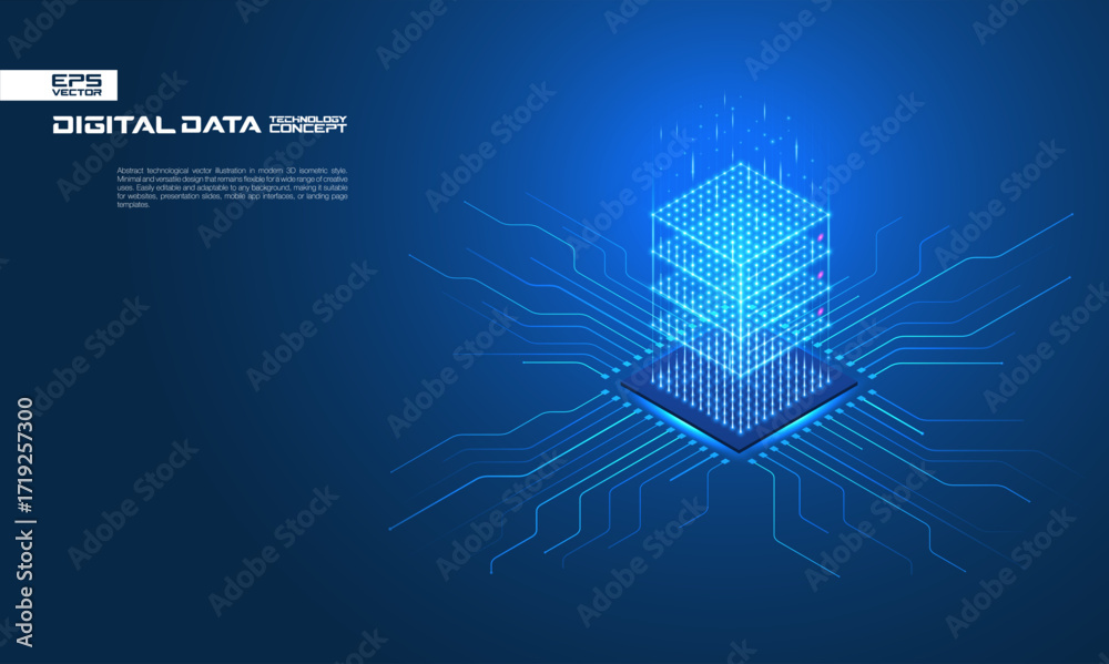 Isometric data cloud server built from a chip on a circuit. AI ...