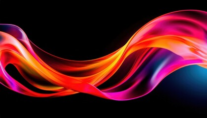 Wall Mural - vibrant neon wave abstract with flowing pink orange and red light ribbons on black background ideal for modern wallpaper or digital banner