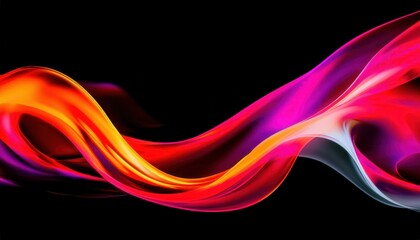 Wall Mural - vibrant neon wave abstract with flowing pink orange and red light ribbons on black background ideal for modern wallpaper or digital banner