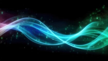Wall Mural - glowing turquoise light wave flowing in dark cosmic space with sparkling stars and fluid motion ideal for wallpaper or banner background