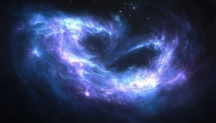 Cosmic nebula swirls in vibrant blues and purples