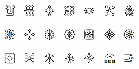 Modern network connection icons for technology and science, abstract digital designs, data flow visualization, innovative connection solutions, scalable elements