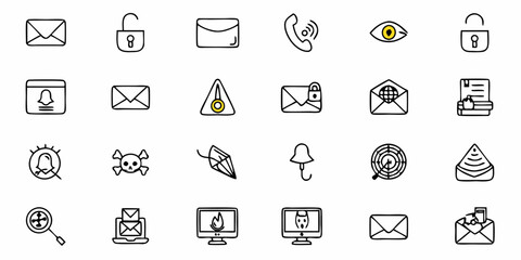 Dynamic communication icons capturing email security alerts messages and online interaction symbols for digital concepts