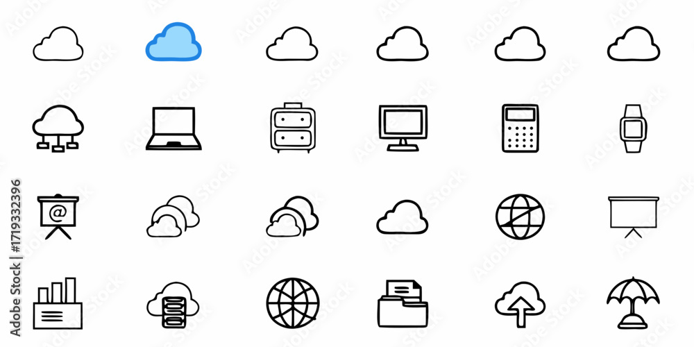 Dynamic collection of modern cloud computing and technology icons for ...