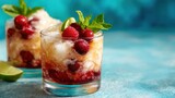 An enticing frozen cocktail featuring raspberries and lime, elegantly presented in a refreshing blend, perfect for summer gatherings or relaxing by the poolside.