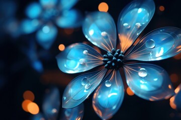 Wall Mural - Neon black and blue light pattern bokeh effect background abstract flower shape.