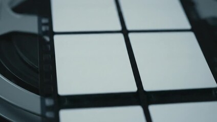 Close-up of a film editing grid with white squares on a dark background