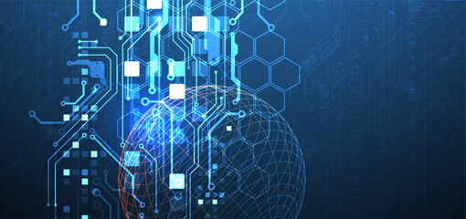 Wall Mural - Abstract circuit board background with sphere. Hi-tech digital technology concept. Vector.