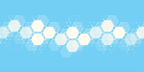 Wall Mural - health care abstract background with hexagons, lines and dots. medical innovation banner template co