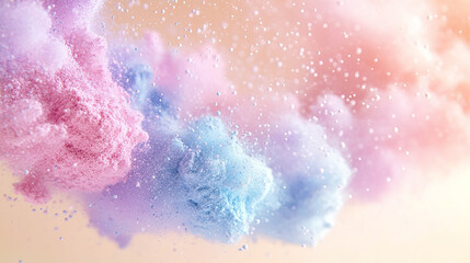 Wall Mural - A minimalistic wallpaper with a vibrant, yet serene, abstract powder cloud. A creative and unique background of a pink and blue powder blend.