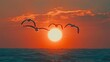 © Creative Insights - Seagulls fly over the ocean at sunset, with the sun setting in the background and creating a beautiful and peaceful scene in nature