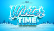 © articular - Winter Time 3D Text Effect Design Editable Vector Graphic Style with Cold Blue and White Snowflake Pattern Typography Lettering on Snowy Background. Scalable Winter Holiday Illustration Template for G