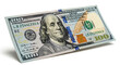 © Ruman - Photo of a crisp new hundred dollar bill, featuring benjamin franklin, isolated on a clean white background