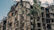 ruined street and destroyed houses the city Kiev war in Ukraine