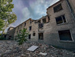 ruined street and destroyed houses the city Kiev war in Ukraine