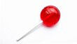 © BENJ - Glossy red spherical lollipop with white stick on plain white background