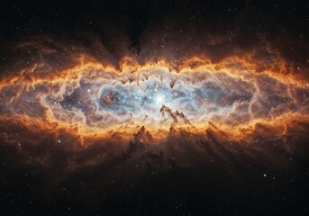 Wall Mural - Space nebula glows in orange and blue tones showcasing stellar clouds and distant stars visible in outer space