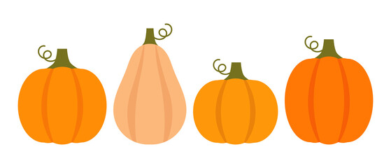Wall Mural - pumpkins set of icons on white background. png illustration design elements on transparent backgroun