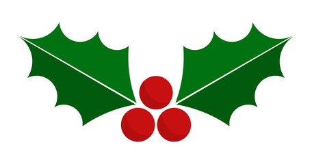 Wall Mural - Christmas symbol holly berry leaves icon. PNG illustration on transparent background.