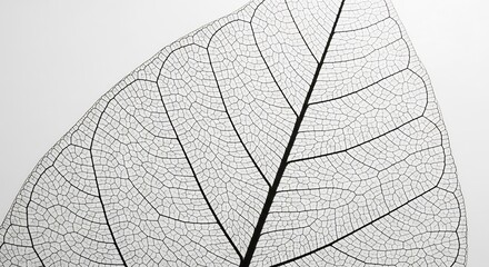 A closeup shows leaf veins in intricate detail against a white background