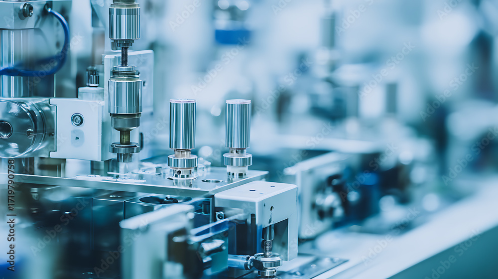 Close-up view of automated machinery in a high-tech manufacturing ...