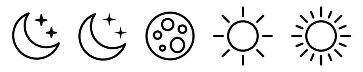 Wall Mural - Sun and moon icons in line style.