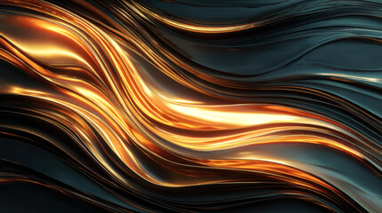Wall Mural - Shimmering waves of golden and black fluid create mesmerizing abstract background, evoking sense of elegance and movement. interplay of light and shadow enhances dynamic flow