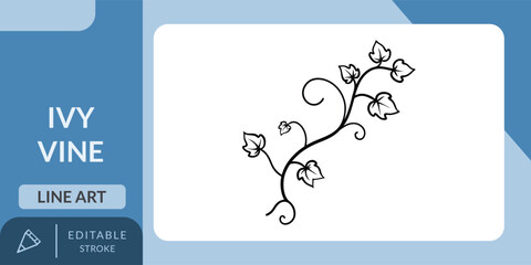 A minimalist line art icon of an ivy vine with leaves. Suitable for nature, garden, and decorative designs.