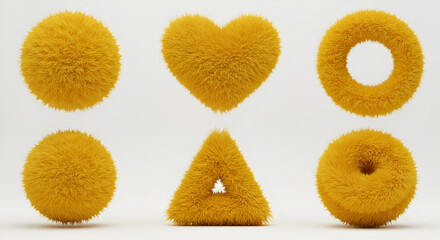 Abstract composition of fluffy geometric shapes in warm yellow tones