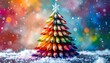 © punyapob - Colorful pencil christmas tree with snowflake on top and festive background for a creative holiday season and new year celebration shape