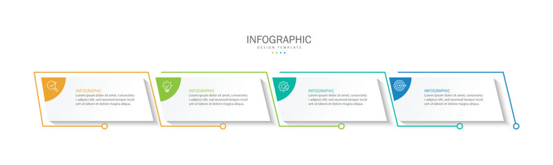 Wall Mural - Business infographic template. 4 Step timeline journey. Process diagram, Infographic elements vector illustration.	