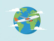 © Best - Airplane flying around globe illustration, travel and tourism concept, world journey, international flight, vacation trip, aviation industry background