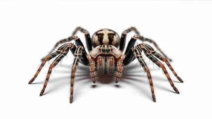 A closeup of a spider isolated on white background, showcasing its intricate details and unique features in a studio setting