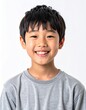 © SoftFlour - 白い背景で幸せそうに笑う10歳くらいの日本人の男の子のポートレート（子供・明るい笑顔）, Portrait of a happy smiling Japanese boy