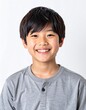 © SoftFlour - 白い背景で幸せそうに笑う10歳くらいの日本人の男の子のポートレート（子供・明るい笑顔）, Portrait of a happy smiling Japanese boy