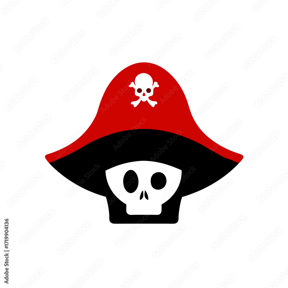 Pirate skull and crossbones with red tricorne hat Stock Vector | Adobe ...