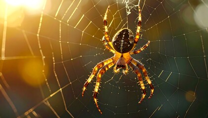 Spider in a web at sunset