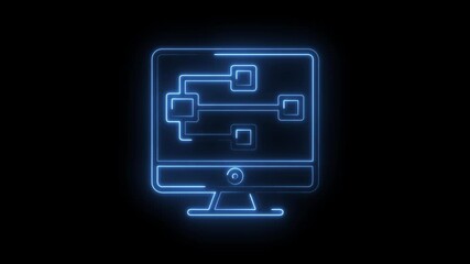 Computer network diagram animation with glowing neon lines on black background for technology concepts