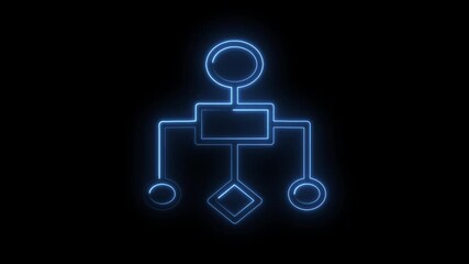 Neon flowchart diagram animation for business strategy planning and decision making concept on black background